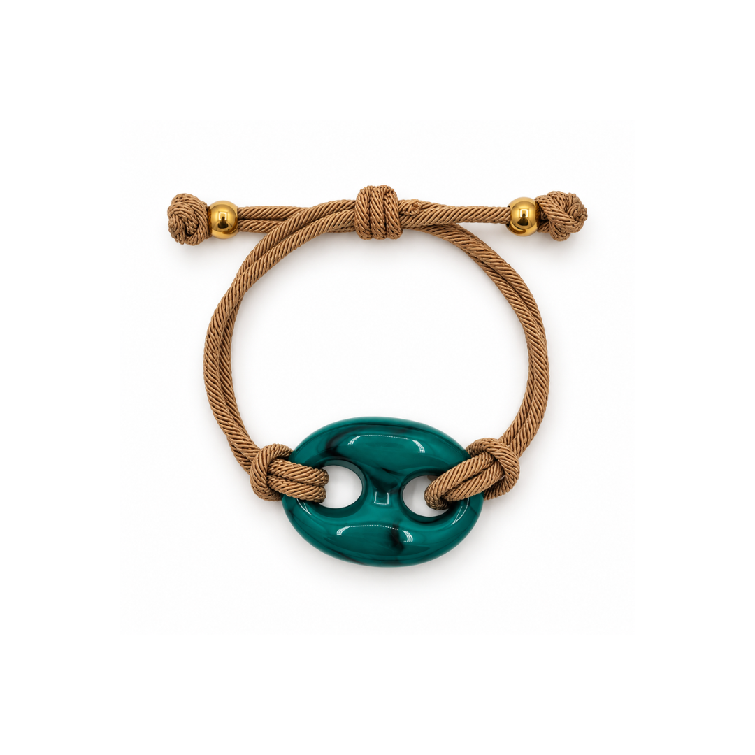 Bruine rope armband met groene marble bean Casa Jadel
