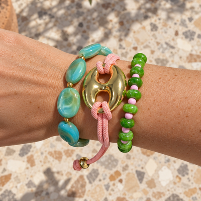 Groen-roze armbandenset met groene aventurijn natuursteen