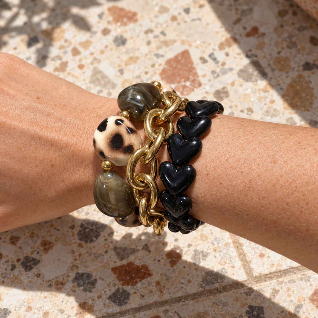 Zwart-gouden chunky armbandenset - Casa Jadel
