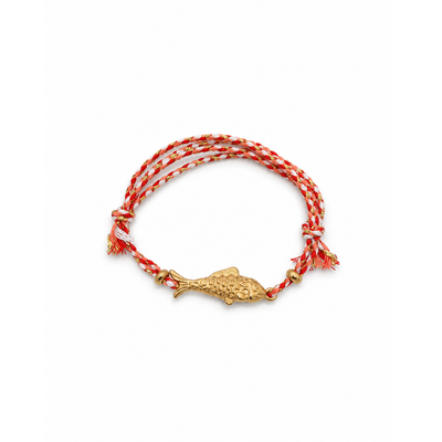 Roze-oranje rope armband met gouden visje