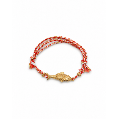 Roze-oranje rope armband met gouden visje