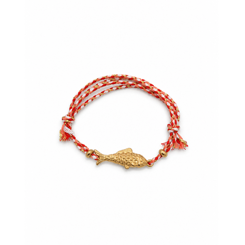 Roze-oranje rope armband met gouden visje
