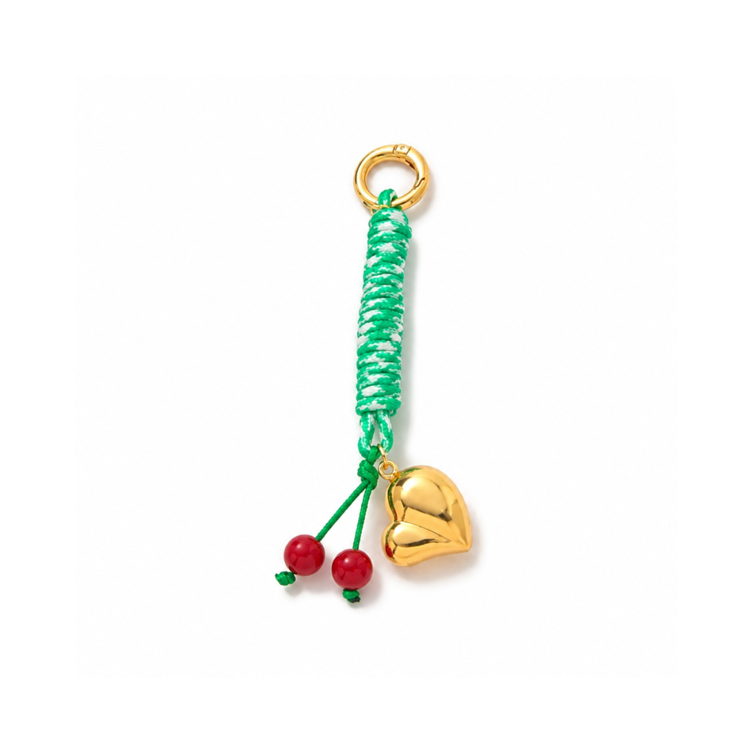 Groene rope met gouden hart tashanger