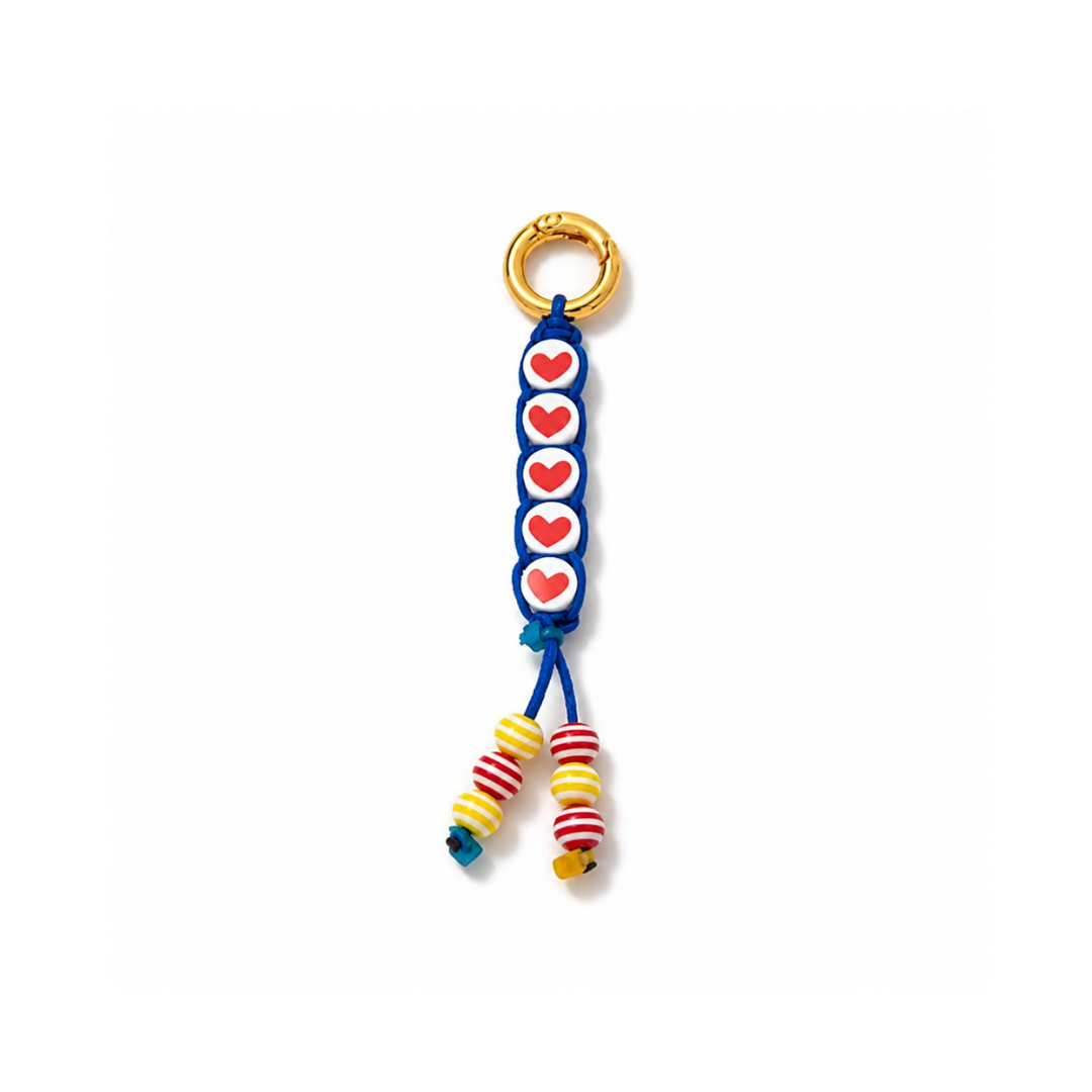 Blauwe rope met hartjeskralen tashanger