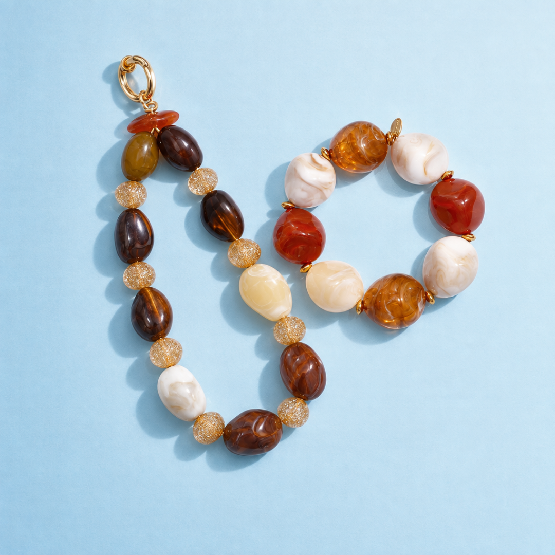 Creme-amber grote kralenset | armband en telefoonkoord