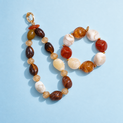 Creme-amber grote kralenset | armband en telefoonkoord