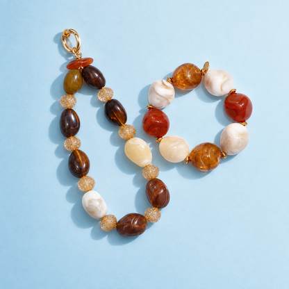Creme-amber grote kralenset | armband en telefoonkoord
