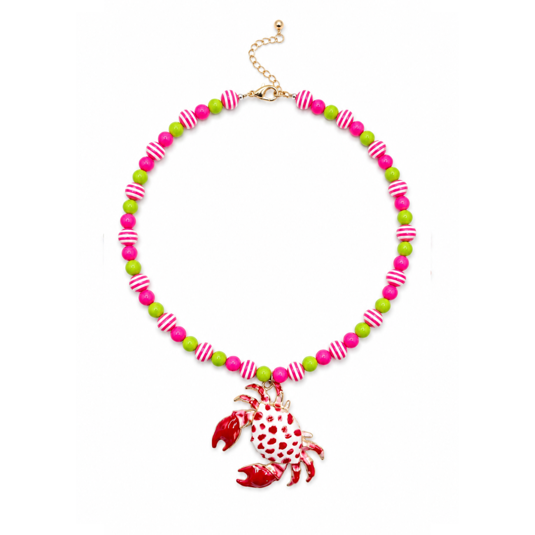 Roze-groene kralenketting met krab bedel