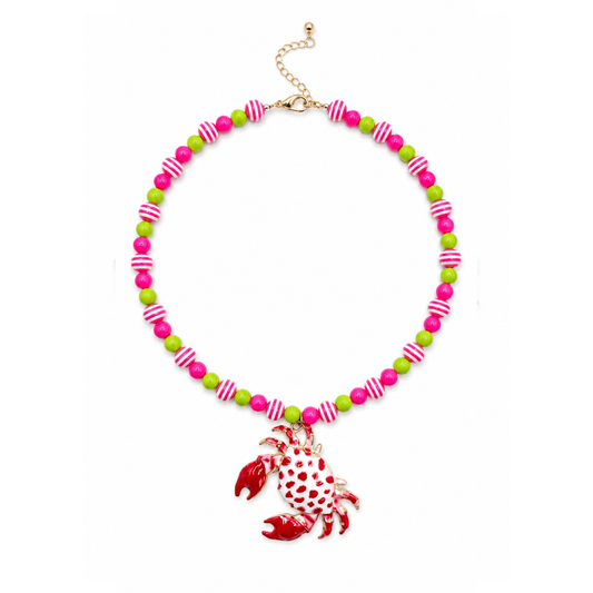 Roze-groene kralenketting met krab bedel