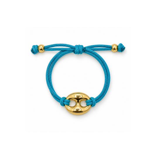 Blauwe rope armband met gouden bean Casa Jadel