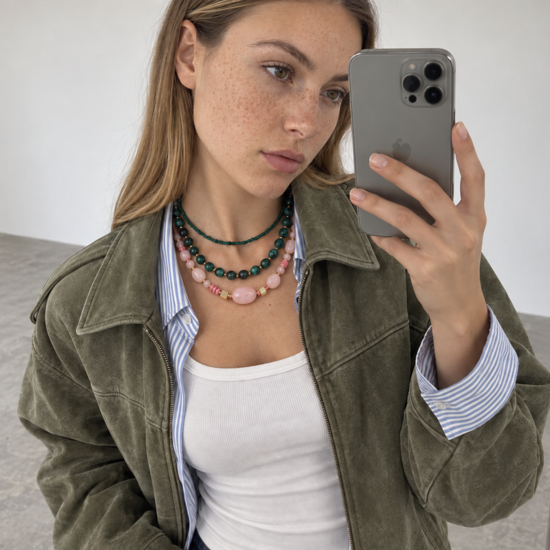 Legergroene kleine kralenketting Saar