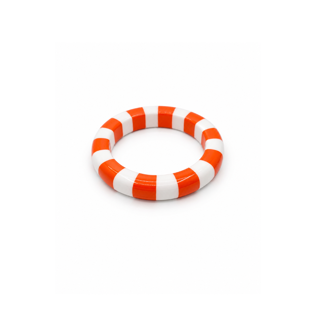 Oranje-witte gestreepte bangle armband Candy