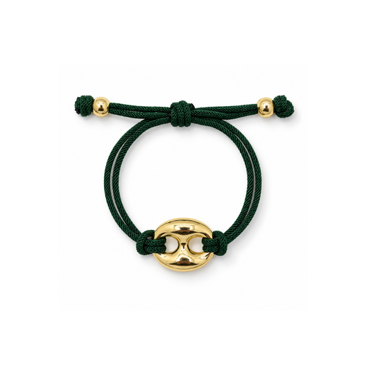 Donkergroene rope armband met gouden bean Casa Jadel
