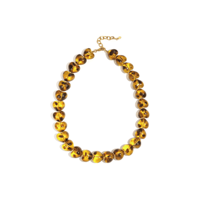 Amber bruin panterprint grote hartjes kralenketting