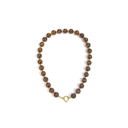 Amber bruine grote kralenketting panterprint