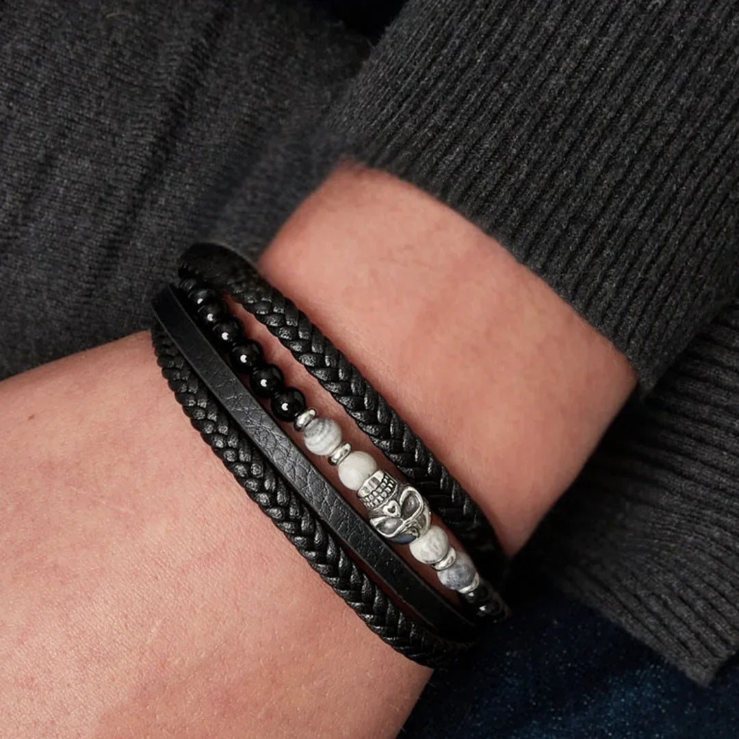 op arm Armband heren scull gevlochten bruin/zwart