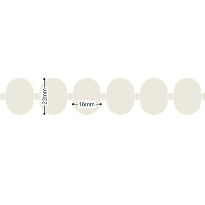 Beige outline shape van zes kralen Lies kralenketting jadel met afmeting van kraal.