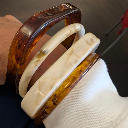 Bruin beige marmer set 4 armbanden