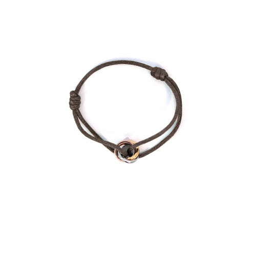 Bruin koord armbandje met 3 ringetjes