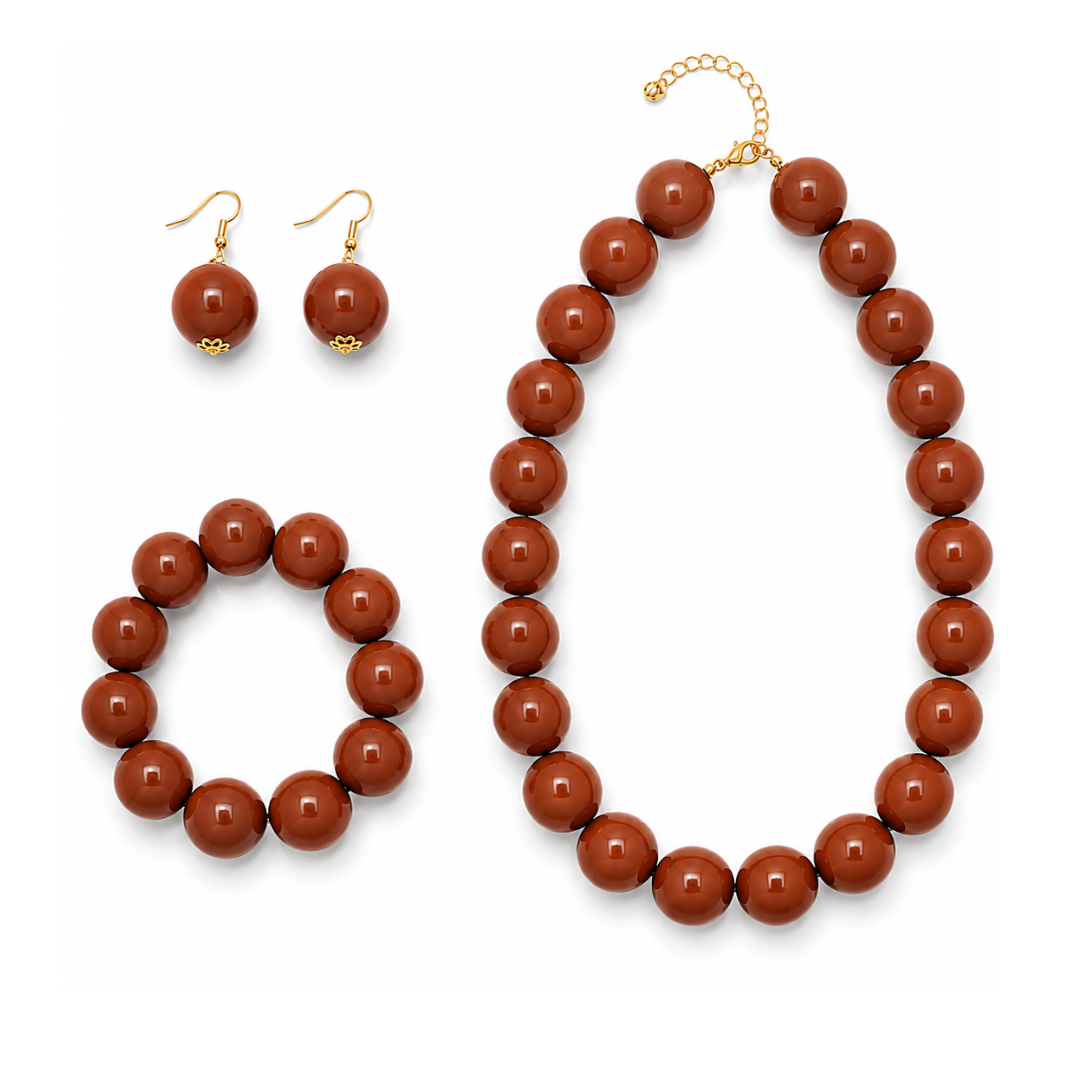 Kralenarmband, Kralenketting en kralenoorbellen set.