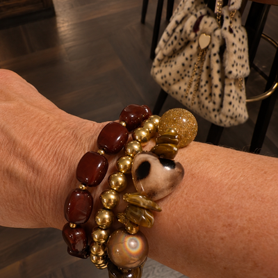 Bruine gouden chunky armbanden set