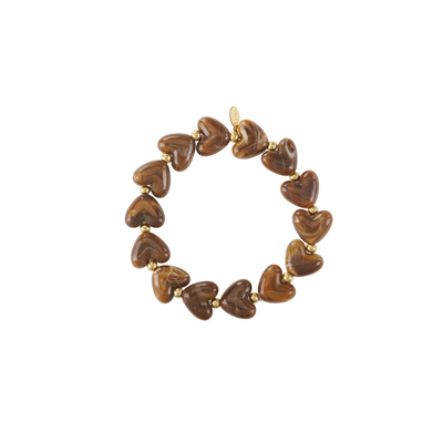 Bruine marble hartjes kralenarmband Lieve