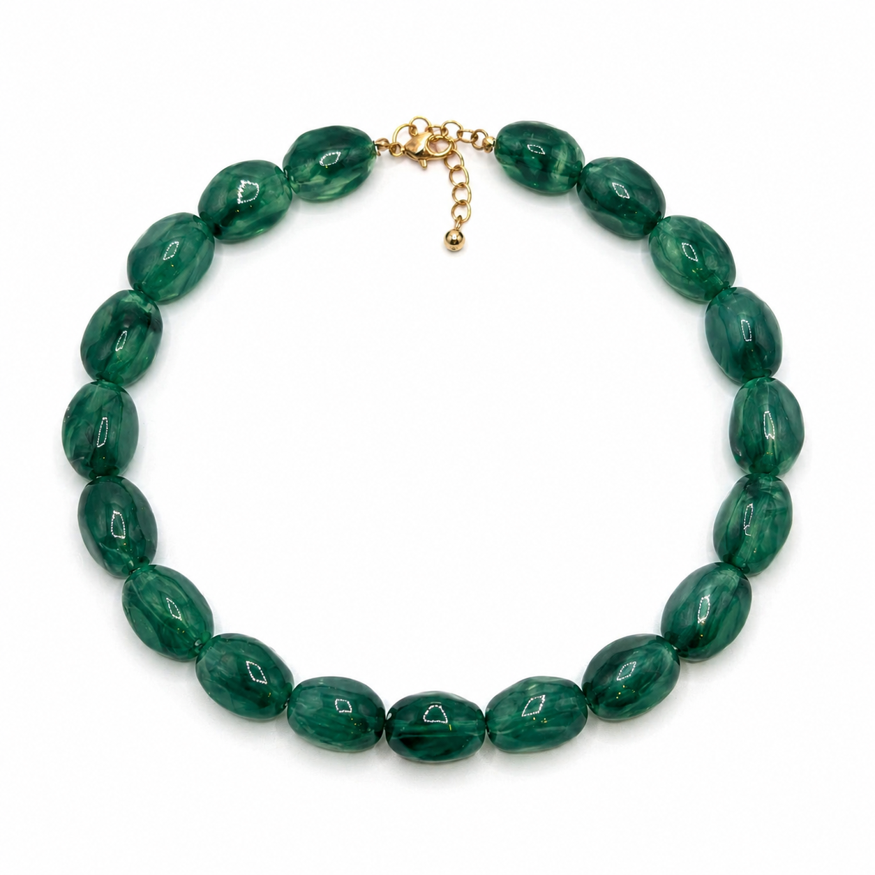 Chunky grote kralenketting donkergroen op witte achtergrond