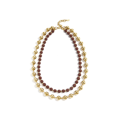 Dubbele kralenketting goud en bruin