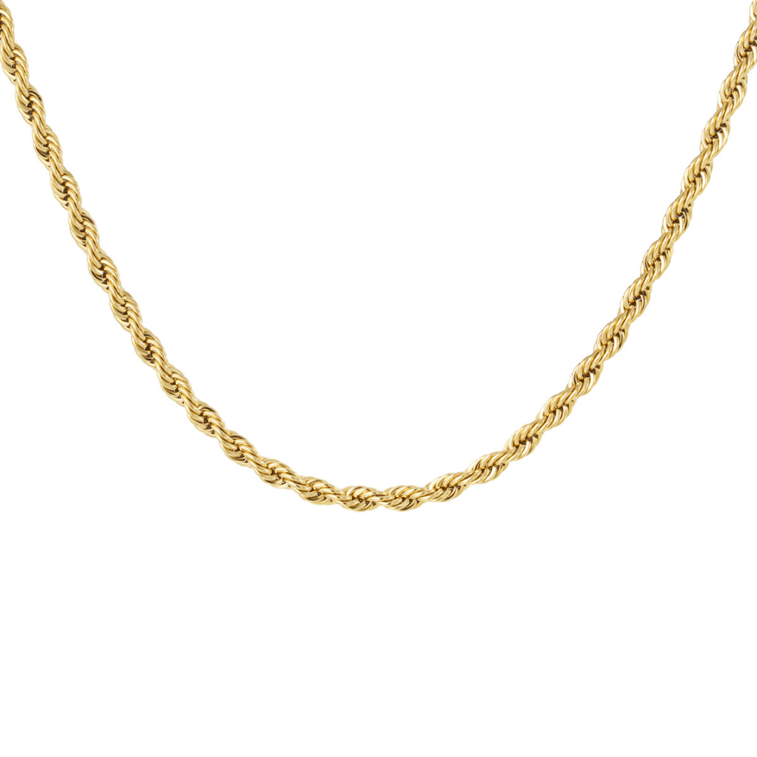 Gouden gedraaide ketting L van stainless steel met rope structuur
