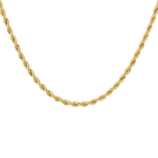 Gouden gedraaide ketting L van stainless steel met rope structuur