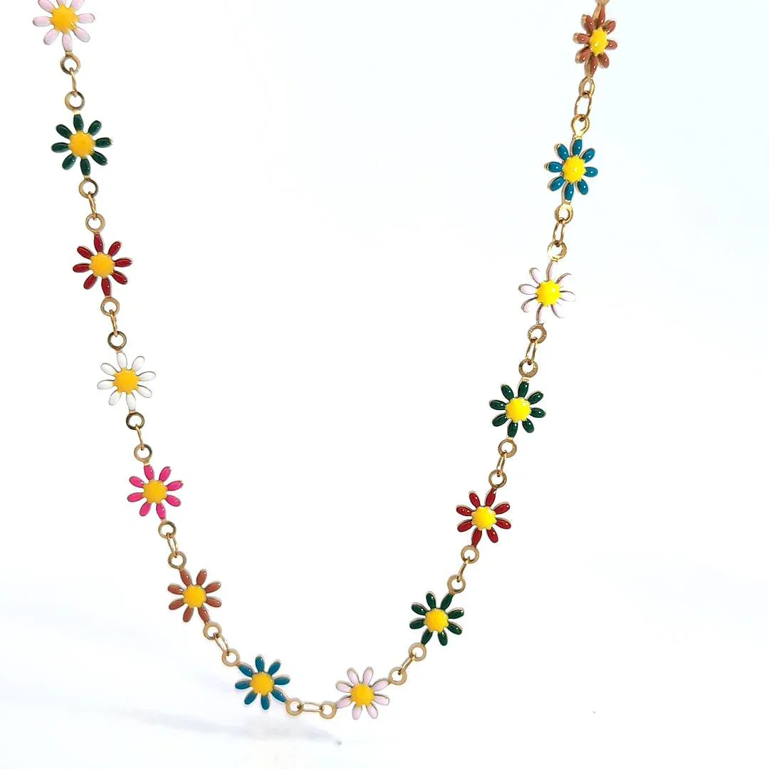 Gekleurde bloemen ketting met gouden schakels - Casa Jadel