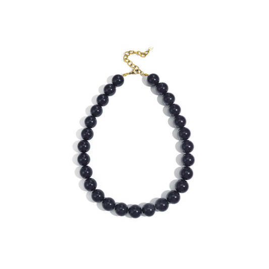 Zwarte kralenketting met ronde kralen en goudkleurige sluiting