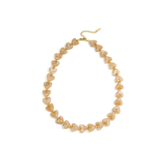 Kralen ketting hartje gemarmerd licht bruin