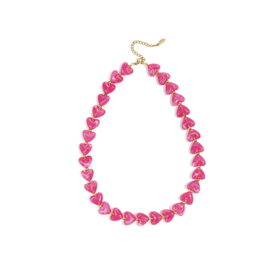Roze marble hartjes kralenketting Lieve