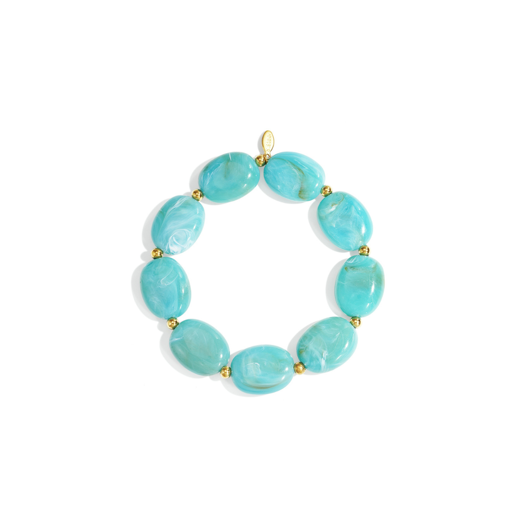 Licht blauwe grote kralen armband