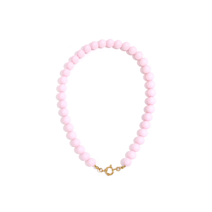 Lichtroze kralenketting met goudkleurig boeislot