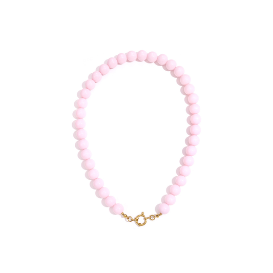 Lichtroze kralenketting met goudkleurig boeislot