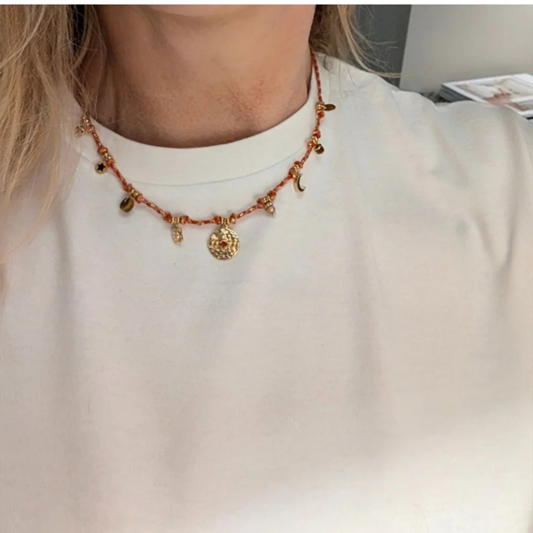 Gevlochten Ibiza oranje ketting - Casa Jadel