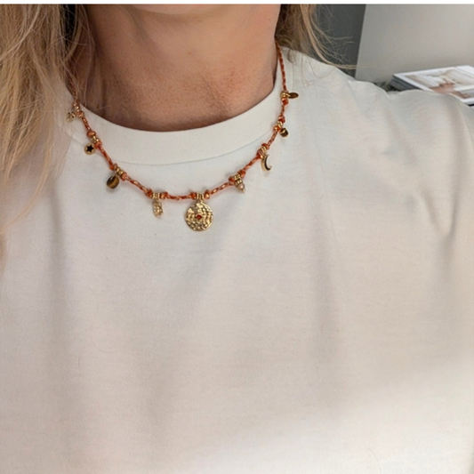 Gevlochten Ibiza oranje ketting - Casa Jadel