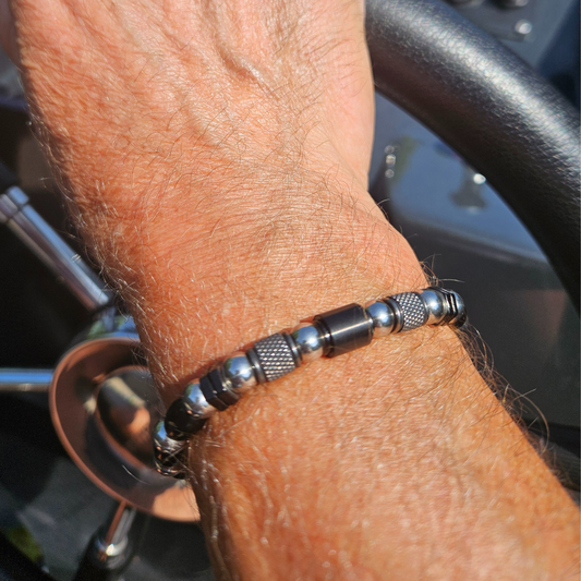 Armband heren zwart zilver en kralen