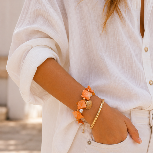 Oranje schelpen armband met ocean bedels
