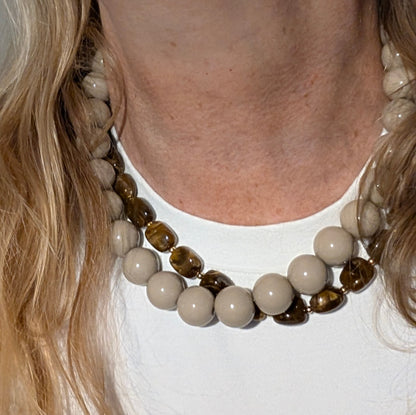 Beige grote kralenketting