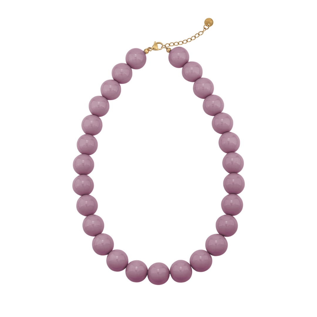 Paarse grote kralenketting met gouden sluiting