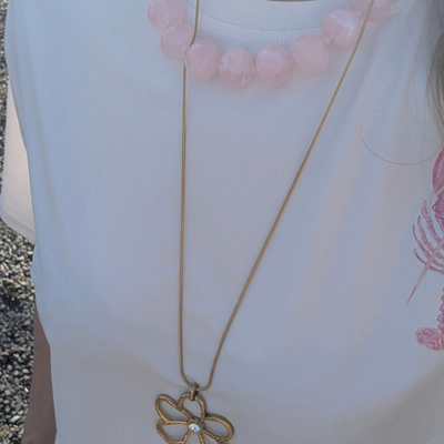 Roze kralenketting marble grote donutkralen Lies