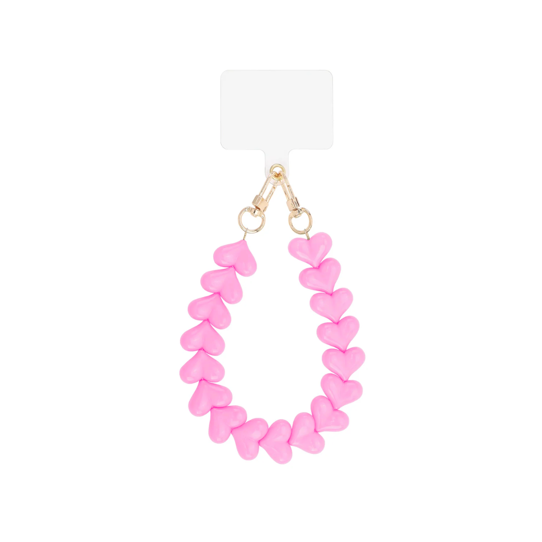 Roze hartjes telefoonkoord met gouden clips