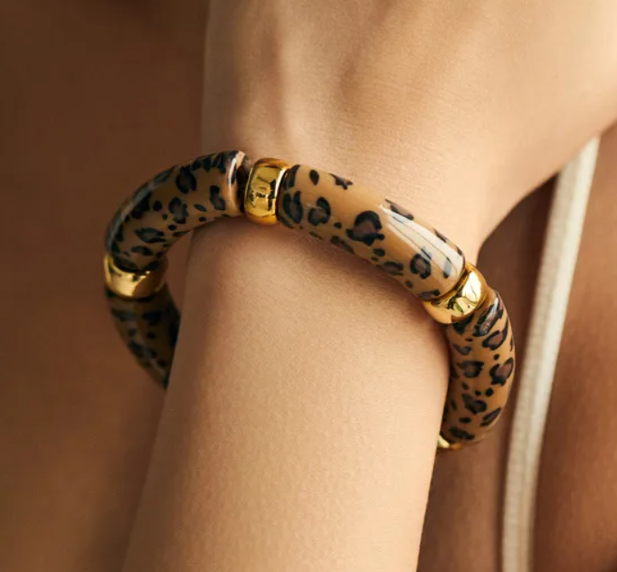 Bruine panterprint gouden gemarmerde tube Parabaya armband