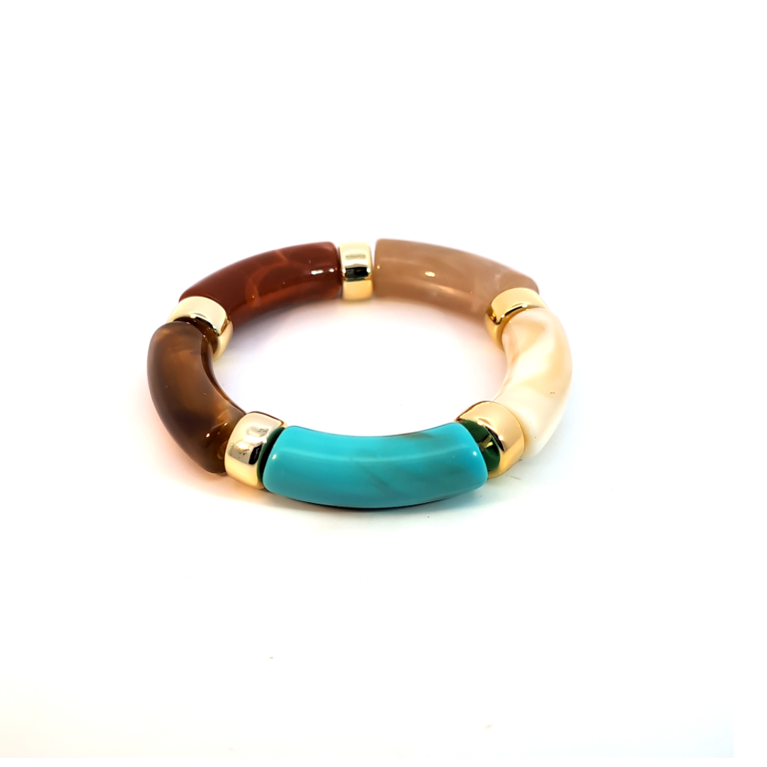 Turquoise beige bruine gouden gemarmerde tube armband