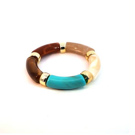 Turquoise beige bruine gouden gemarmerde tube armband