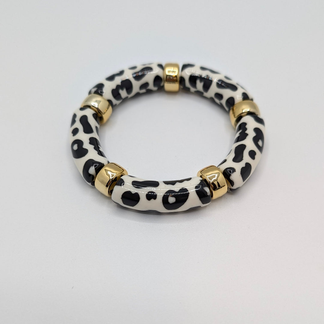 Witte panterprint gouden tube armband