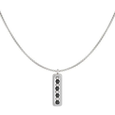 Halsketting heren zilver met natuurstenen druppels in zwarte en off-white